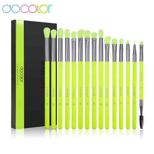 Docolor Eye makeup brushes set 15Pcs Neon Green Eyeshadow Makeup brushes Professional Eyebrow Blending Eyeline Eyelash brushes