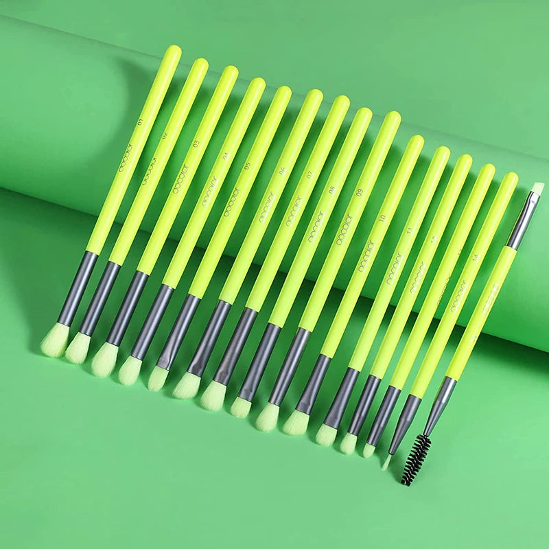 Docolor Eye makeup brushes set 15Pcs Neon Green Eyeshadow Makeup brushes Professional Eyebrow Blending Eyeline Eyelash brushes