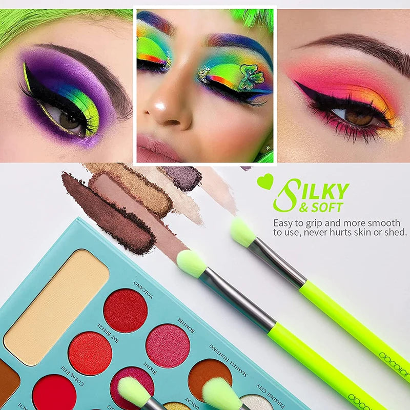 Docolor Eye makeup brushes set 15Pcs Neon Green Eyeshadow Makeup brushes Professional Eyebrow Blending Eyeline Eyelash brushes