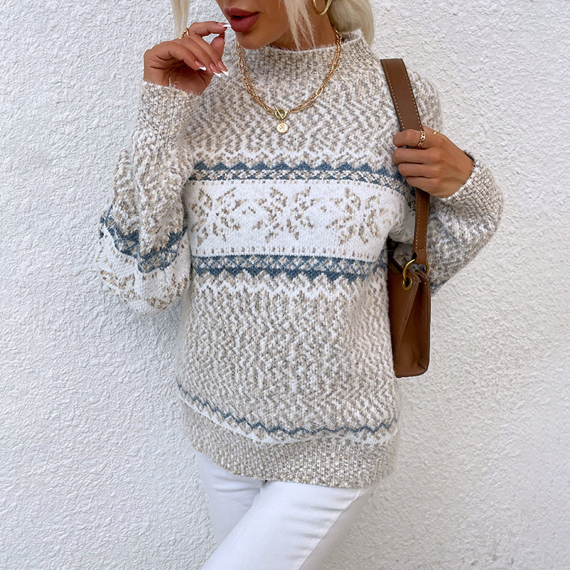 Frostfall Snowflake Knit Sweater - cozy snowflake jacquard half-turtleneck sweater (view 7)
