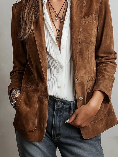 Sculpted Suede Blazer - detail close-up