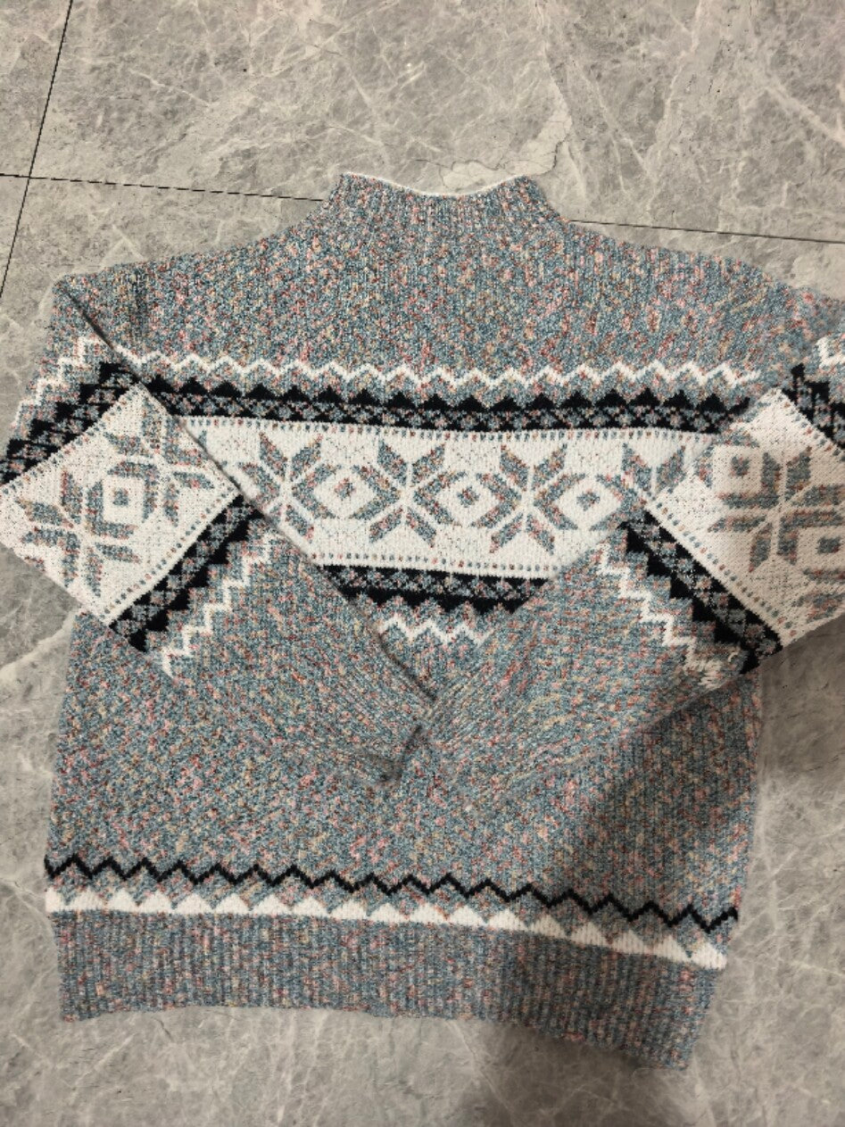 Frostfall Snowflake Knit Sweater - cozy snowflake jacquard half-turtleneck sweater (view 6)