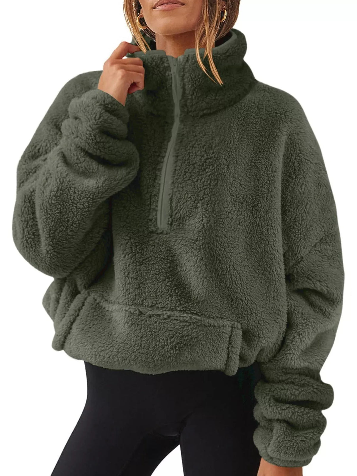 Alpine Sherpa Quarter-Zip Sweatshirt in white — side view