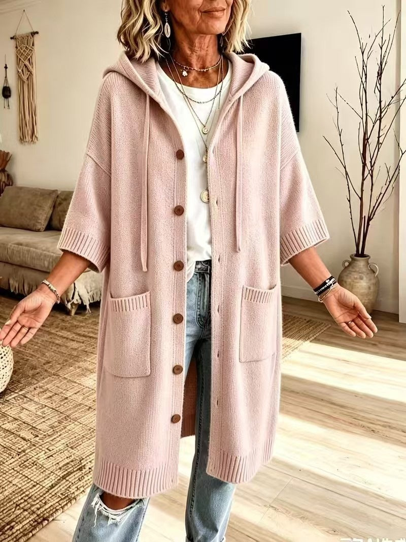 Goddess Cozy Hooded Knit Cardigan Coat - side view