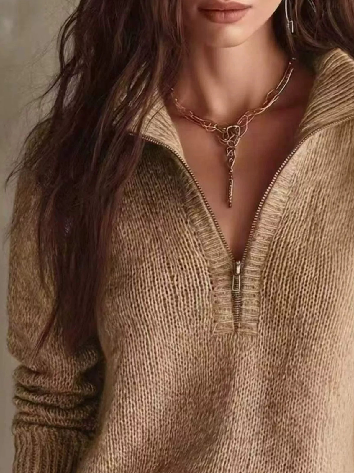 Alpine Muse Half-Zip Drop-Shoulder Sweater