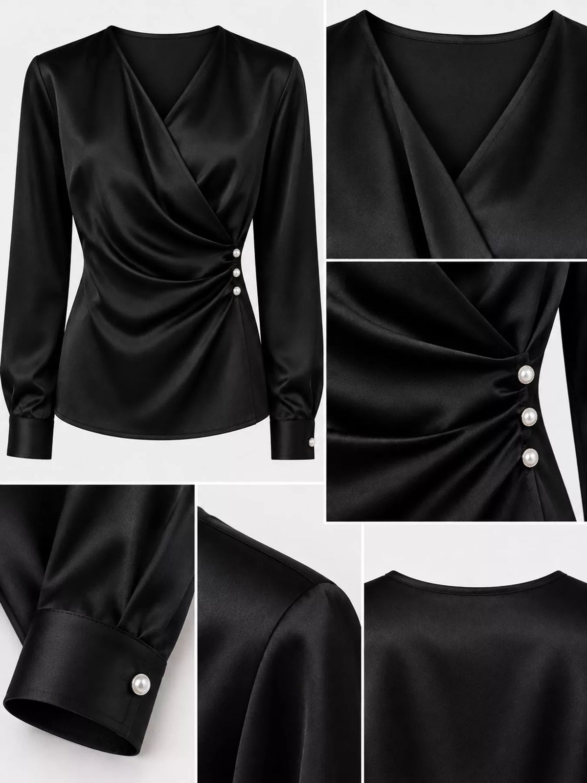 Celeste Satin Surplice Blouse in ivory — view 13