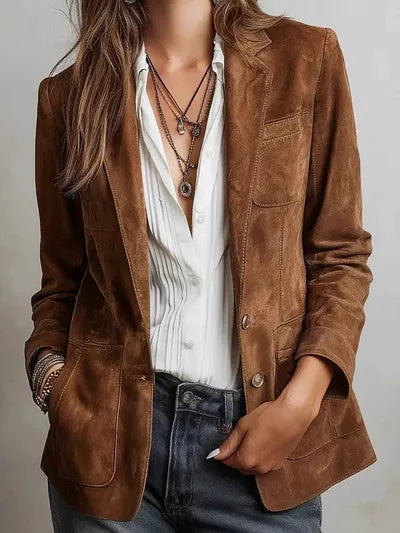 Sculpted Suede Blazer - front view