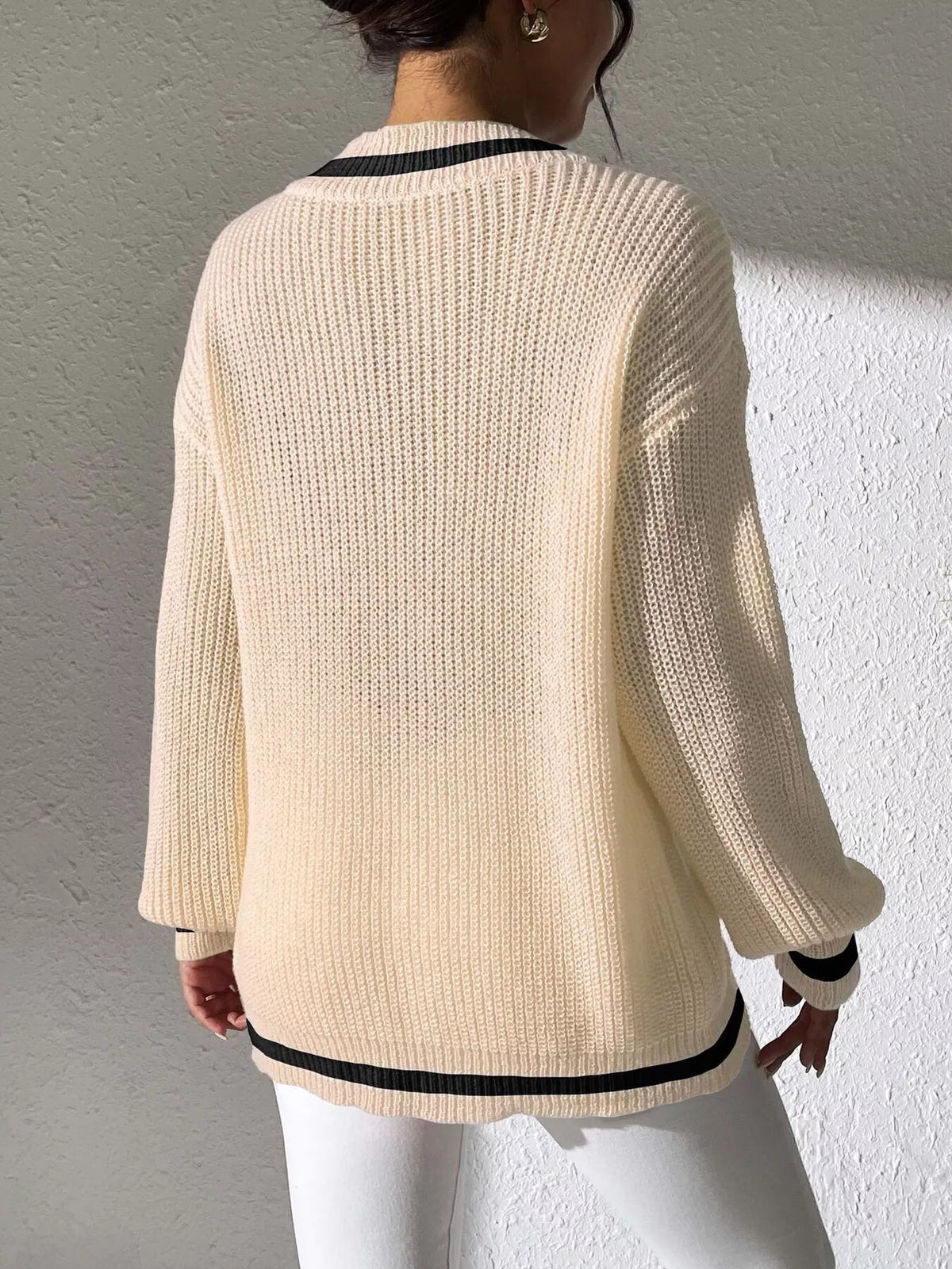 Parisian Muse Pearl-Trim V-Neck Sweater
