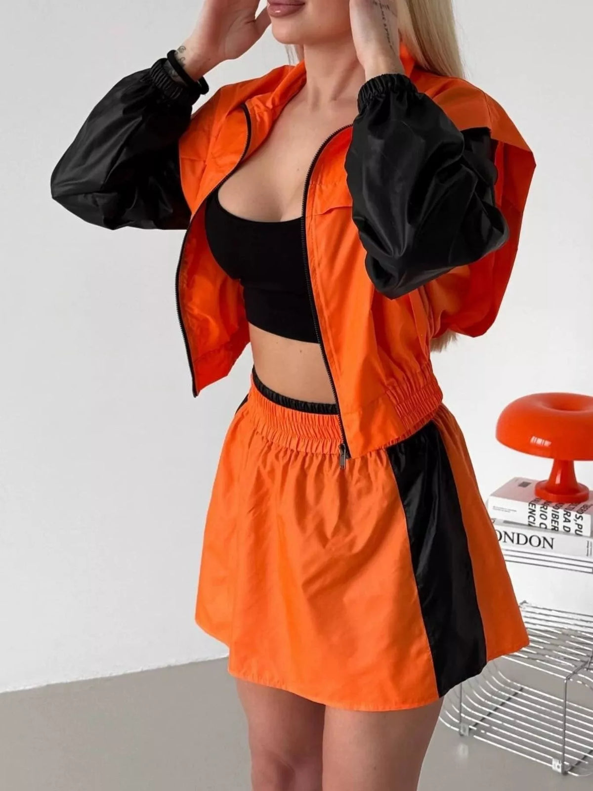 Courtside Muse Color-Block Jacket and Skort Set