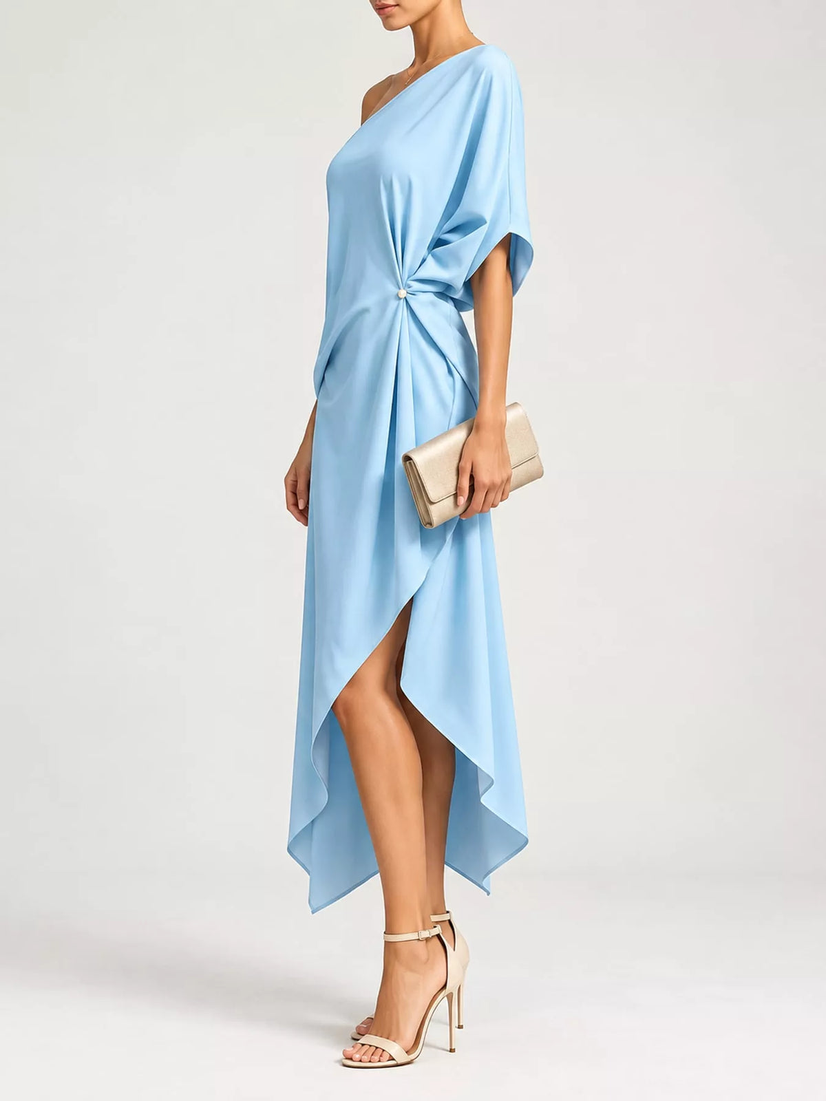 Aurelia One-Shoulder Asymmetric Midi Dress in sky blue — alternate angle