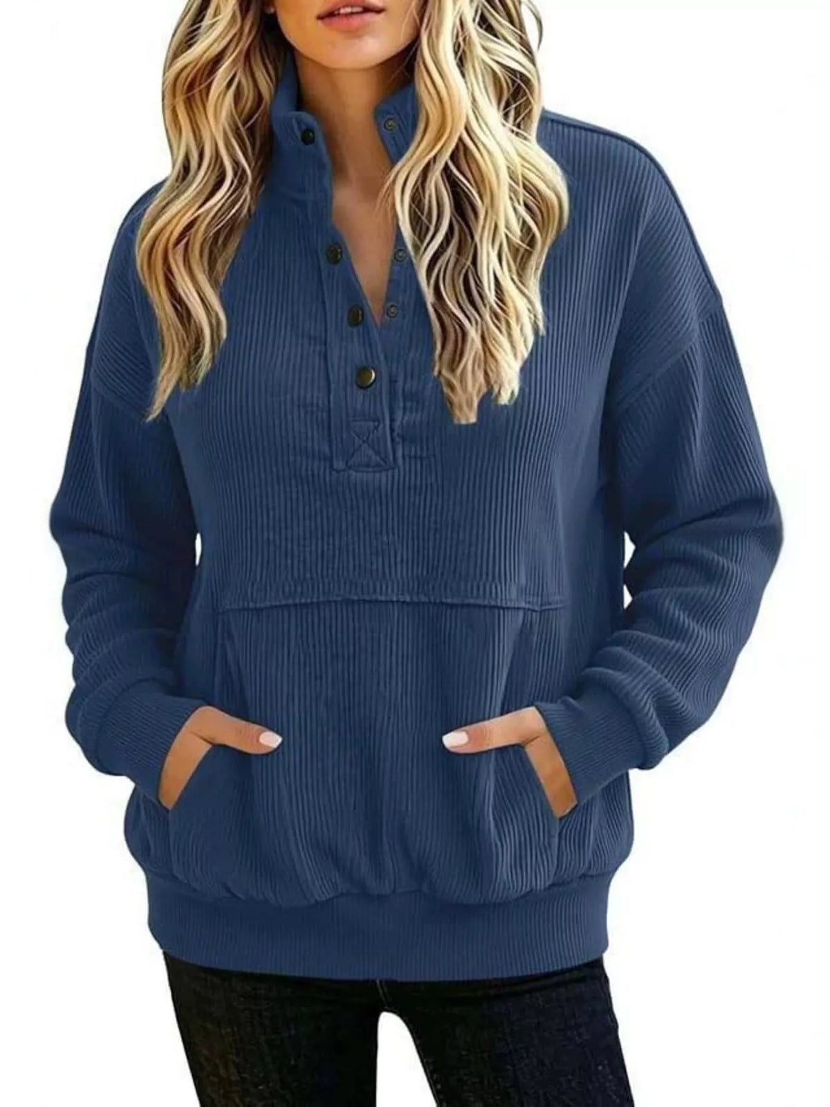 Back view of Lyric quarter-snap kangaroo pocket sweatshirt