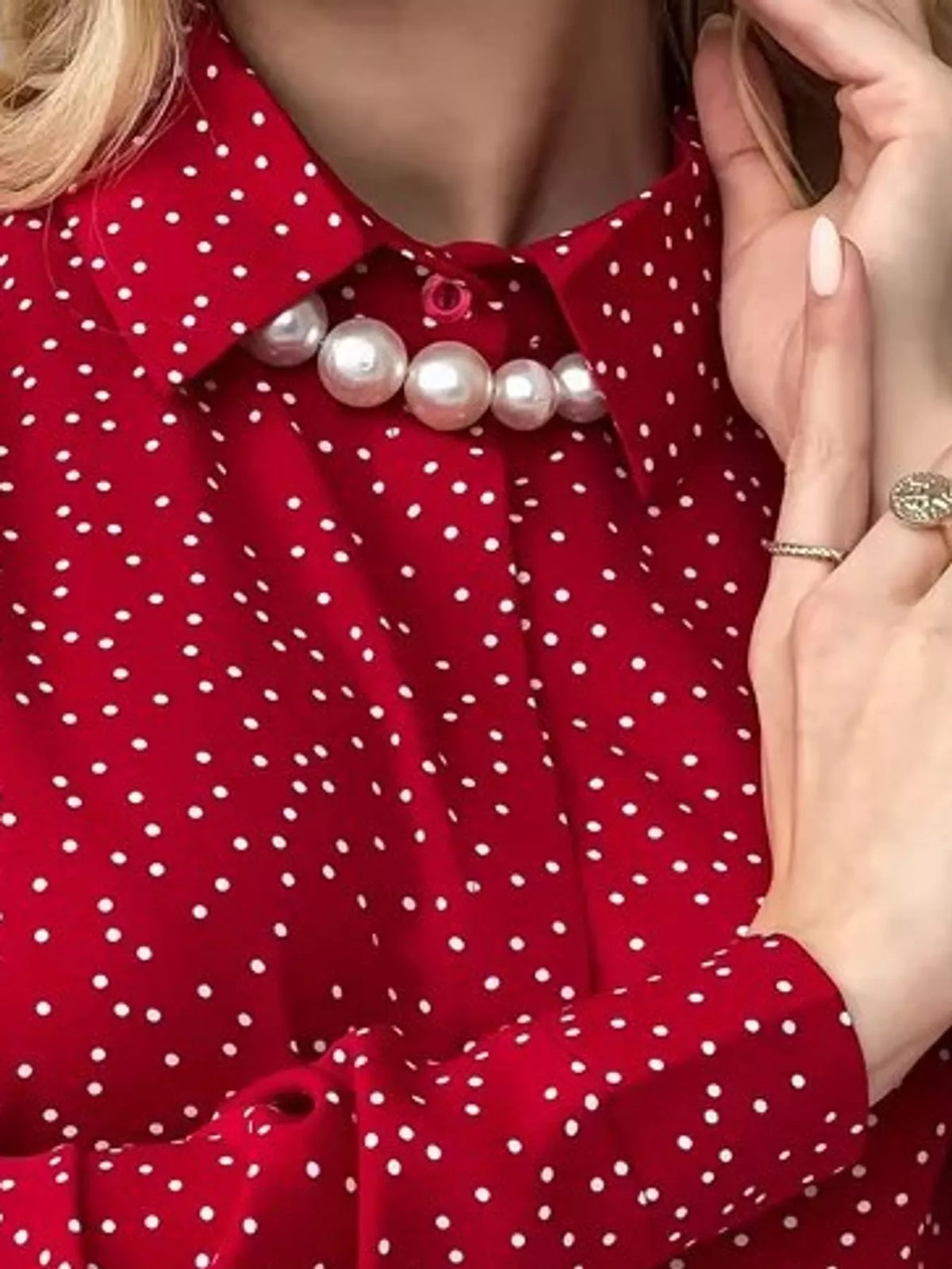 Daydream Button-Up Shirt in red polka dot — alternate angle
